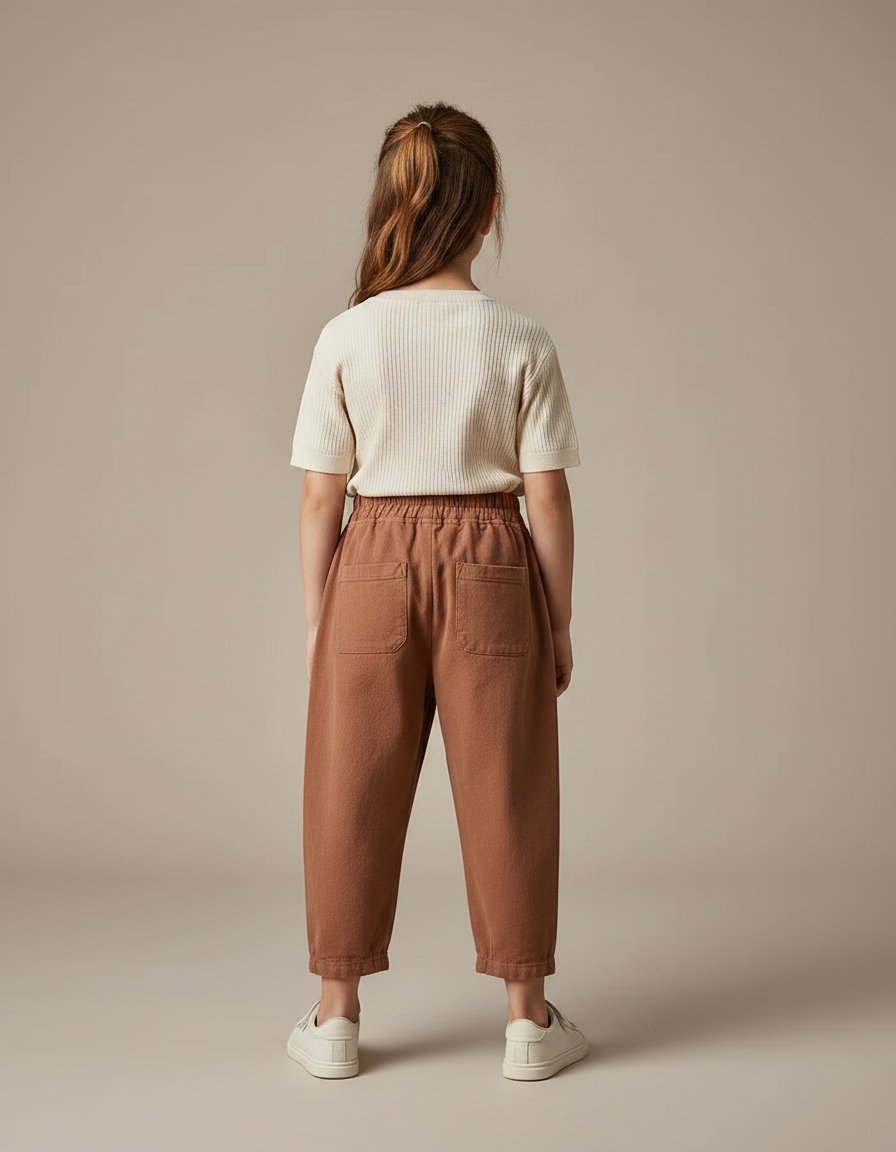 Pantalon Chino Marron Coton Ample Enfant Uni - Molleton - vue 2