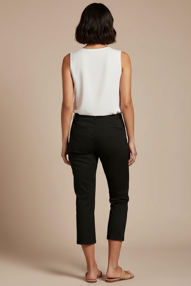 Pantalon Chino Noir Court Décontracté Femme Élégant - Coton - vue 2