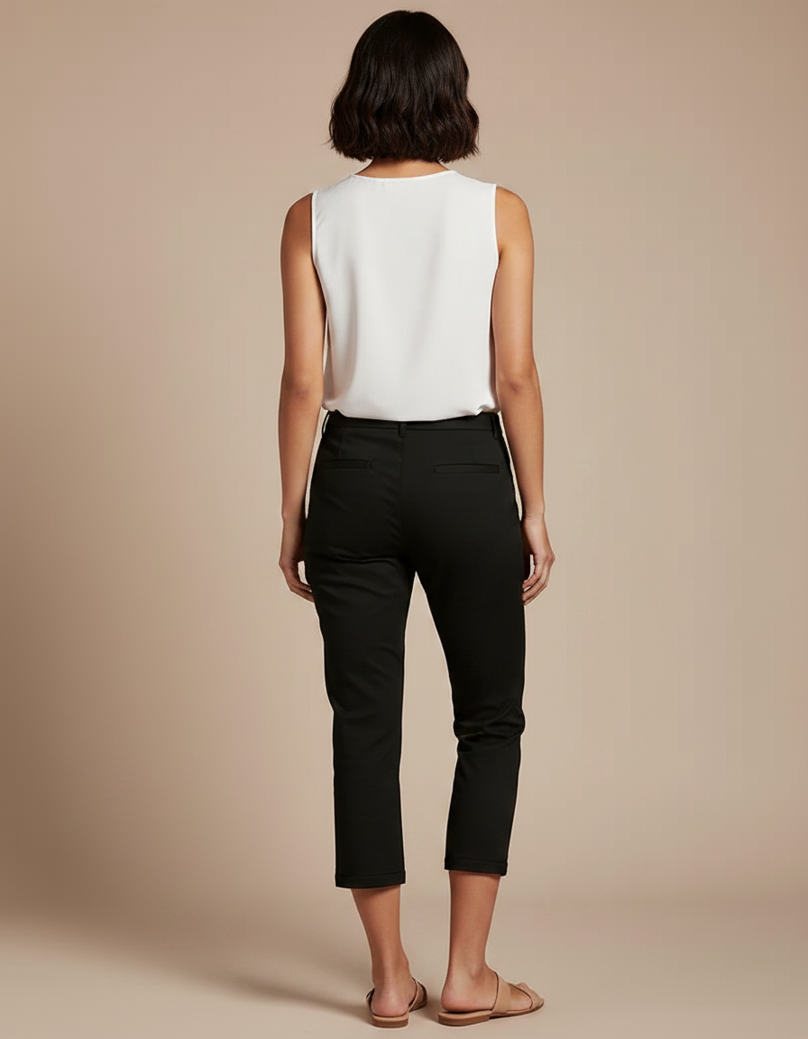 Pantalon Chino Noir Court Décontracté Femme Élégant - Coton - vue 2