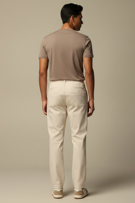 Pantalon Chino Beige Coton Droit Cordon Décontracté - vue 2