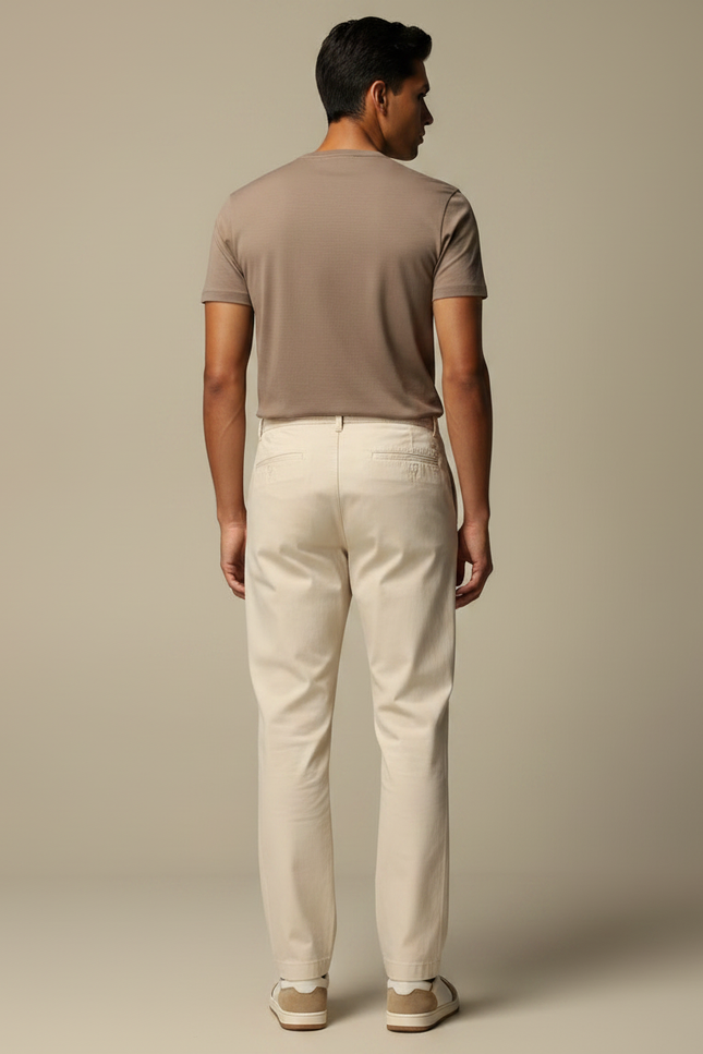 Pantalon Chino Beige Coton Droit Cordon Décontracté - vue 2