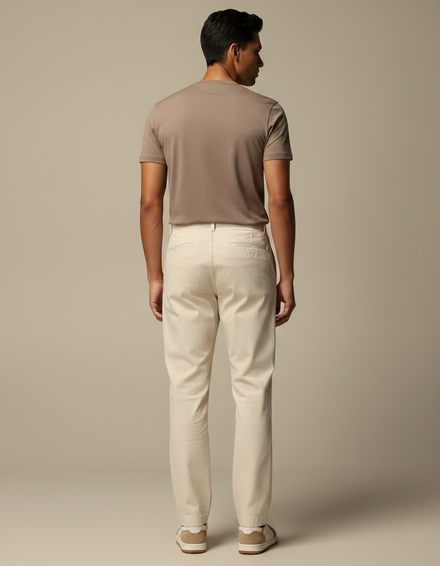 Pantalon Chino Beige Coton Droit Cordon Décontracté - vue 2