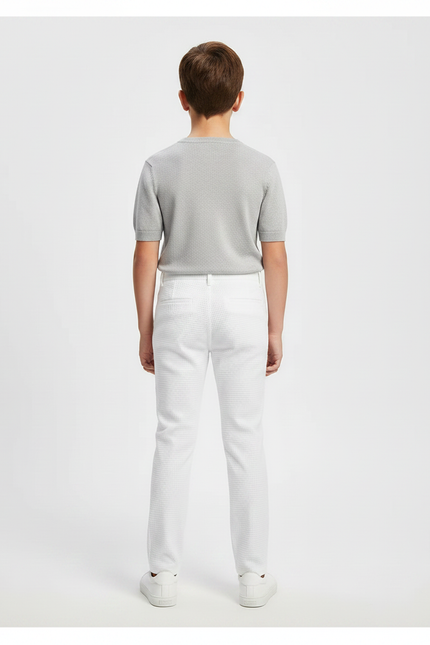 Pantalon Chino Blanc Texturé Slim Garçon Élégant - Maille - vue 2