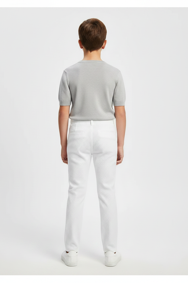 Pantalon Chino Blanc Texturé Slim Garçon Élégant - Maille - vue 2