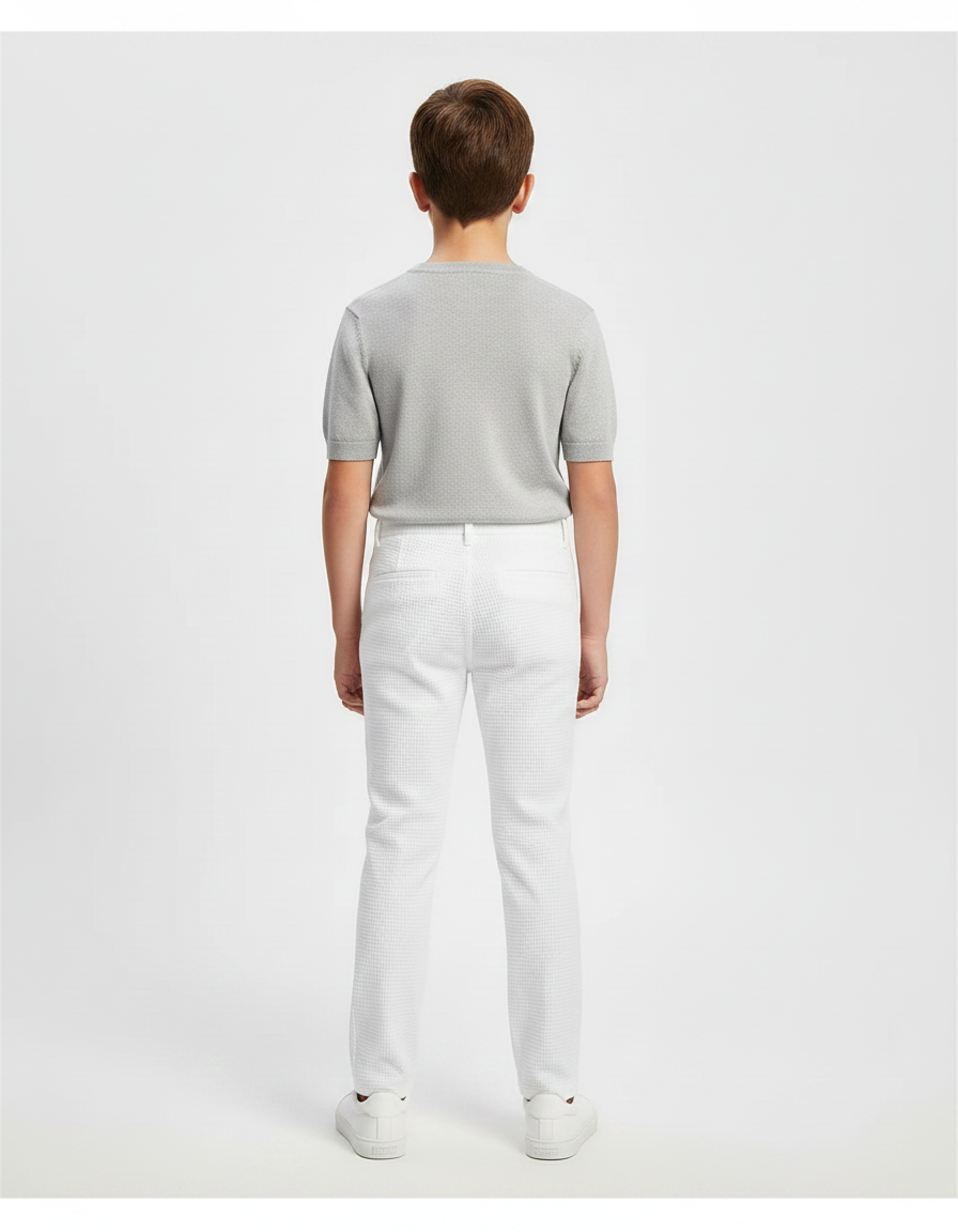 Pantalon Chino Blanc Texturé Slim Garçon Élégant - Maille - vue 2