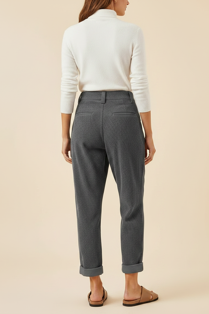 Pantalon Chino Gris Côtelé Plissé Ample Femme - Cordé - vue 2