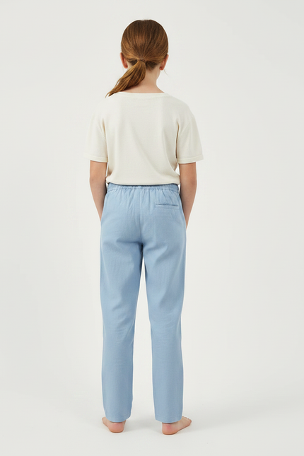 Pantalon Chino Bleu Ciel Ample Lin Enfant Décontracté - vue 2