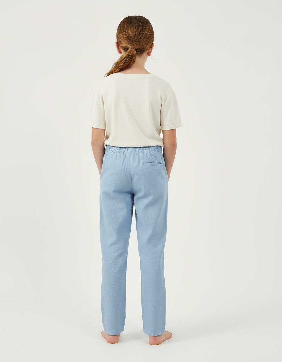 Pantalon Chino Bleu Ciel Ample Lin Enfant Décontracté - vue 2