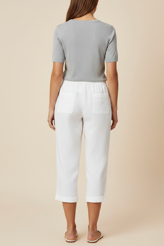 Pantalon Chino Blanc Lin Cordon Ample Décontracté - vue 2