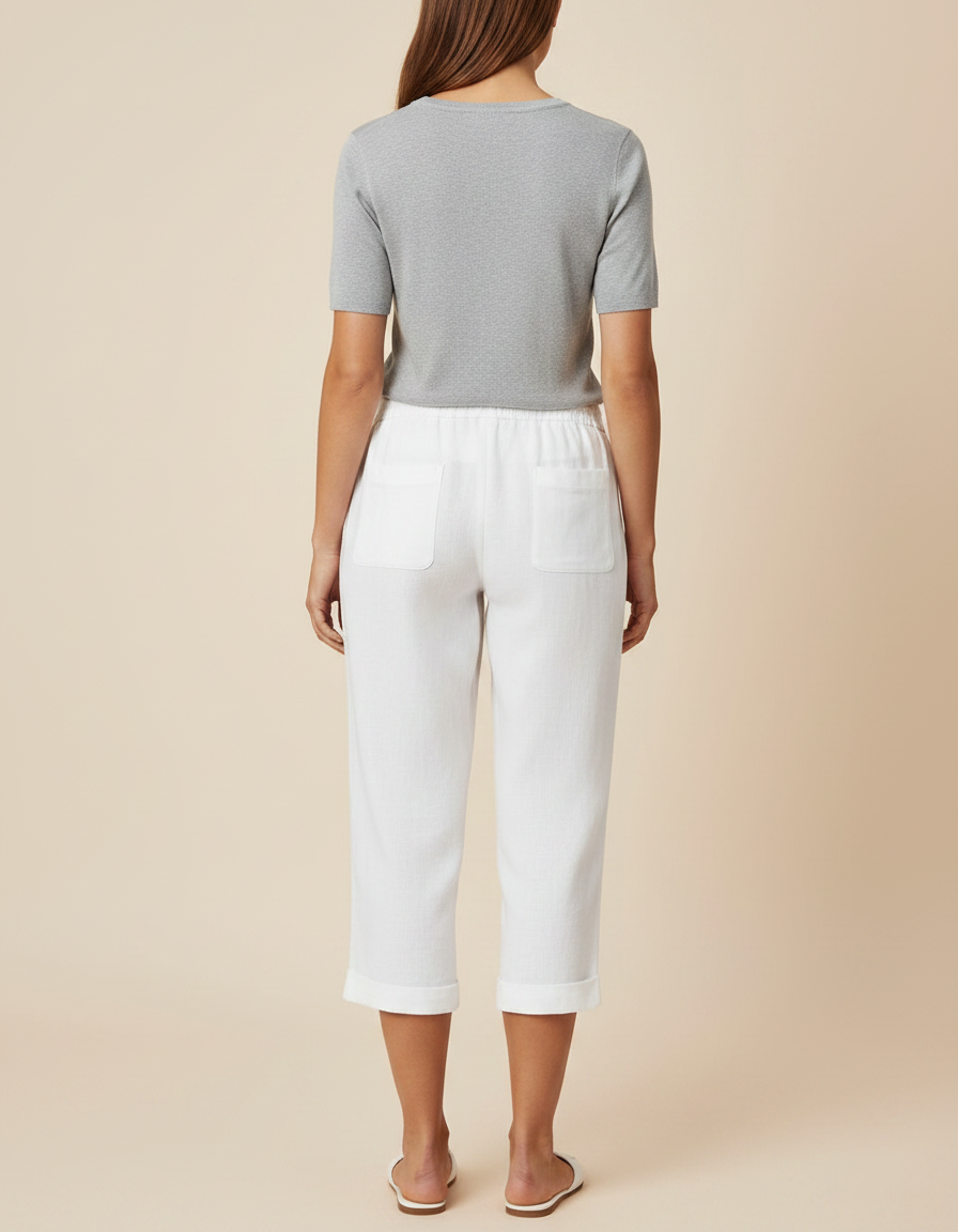 Pantalon Chino Blanc Lin Cordon Ample Décontracté - vue 2