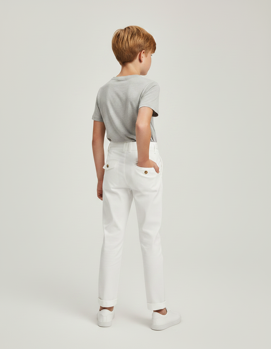 Pantalon Chino Blanc Taille Haute Boutons Dorés Élégant - Gabardine - vue 2