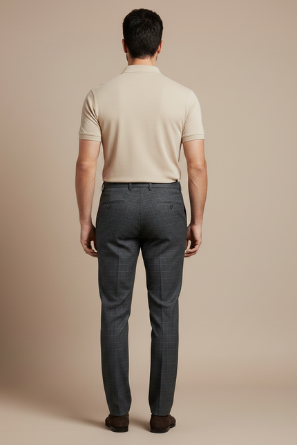 Pantalon Chino Gris Carreaux Slim Stretch Homme - Laine - vue 2