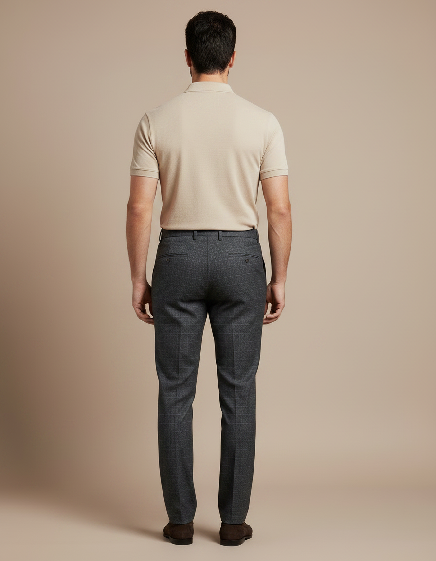 Pantalon Chino Gris Carreaux Slim Stretch Homme - Laine - vue 2