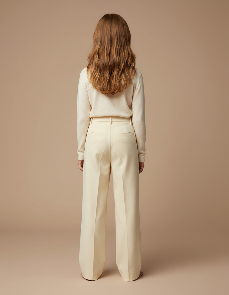 Pantalon Chino Crème Plissé Ample Droit Élégant - Beige Gabardine - vue 2