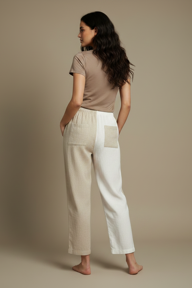 Pantalon Chino Bicolore Lin Ample Cordon Décontracté - Multicolore - vue 2