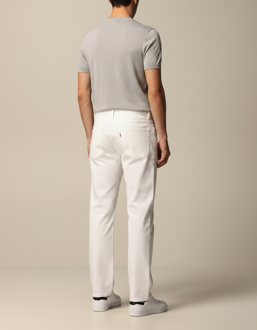 Pantalon Chino Blanc Coton Coupe Droite Décontracté Homme - vue 2