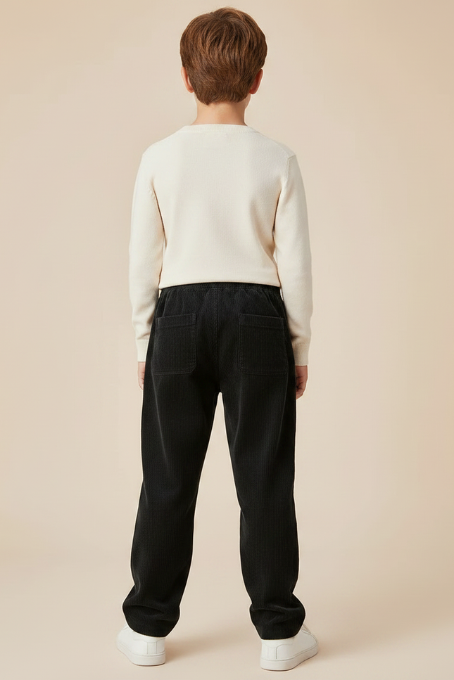 Pantalon Chino Garçon Noir Coupe Ample - Cordé - vue 2
