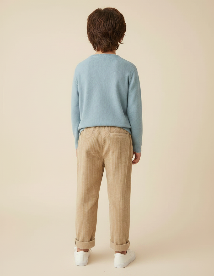 Pantalon Chino Beige Côtelé Ample Décontracté Enfant - Cordé - vue 2
