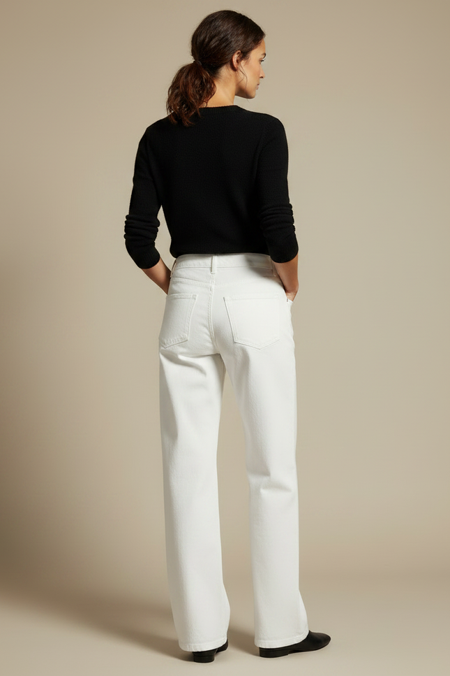 Pantalon Chino Blanc Large Taille Haute Décontracté - Jean - vue 2