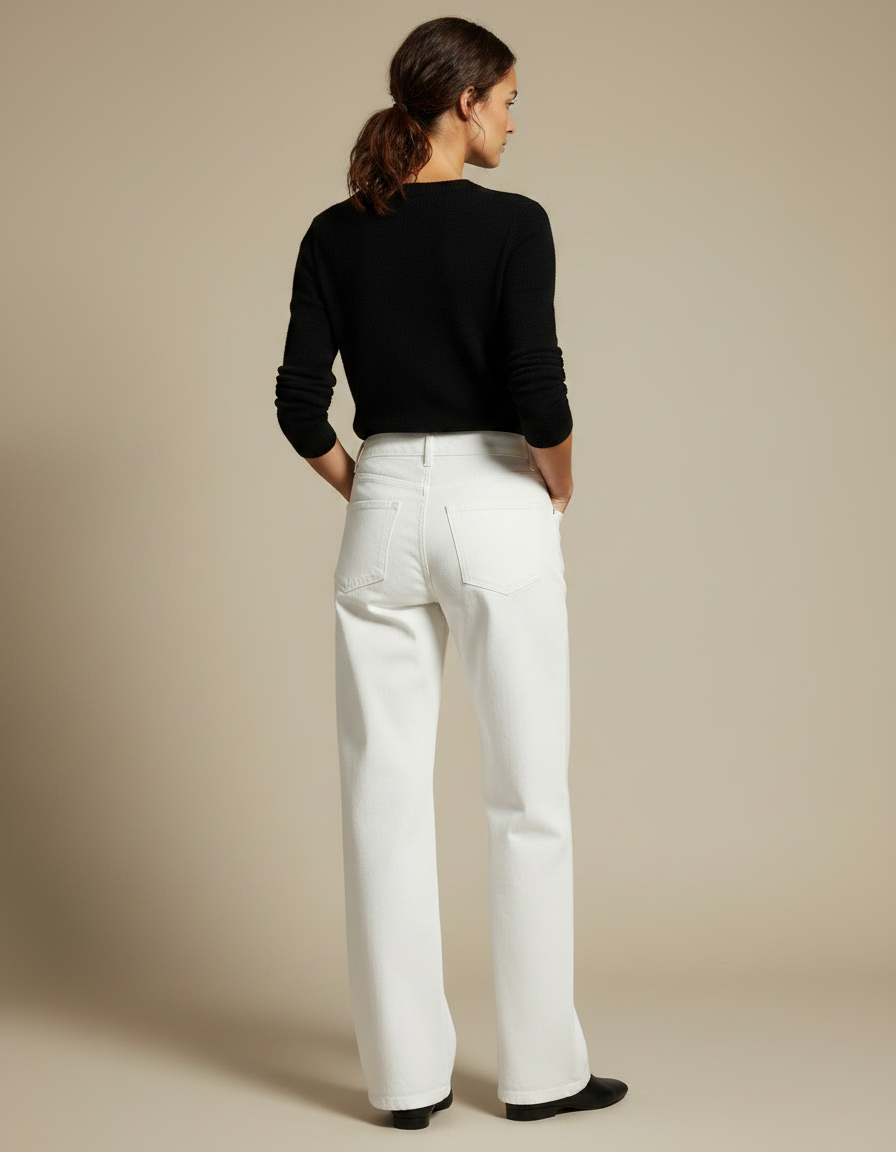Pantalon Chino Blanc Large Taille Haute Décontracté - Jean - vue 2