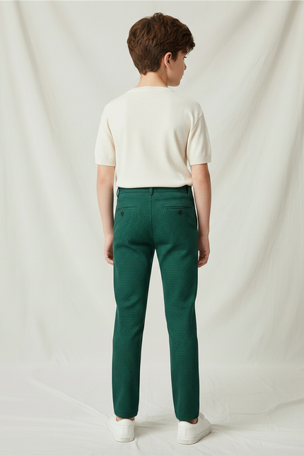 Pantalon Chino Vert Texturé Slim Garçon Élégant - Maille - vue 2