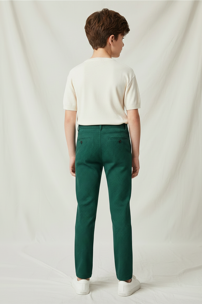 Pantalon Chino Vert Texturé Slim Garçon Élégant - Maille - vue 2