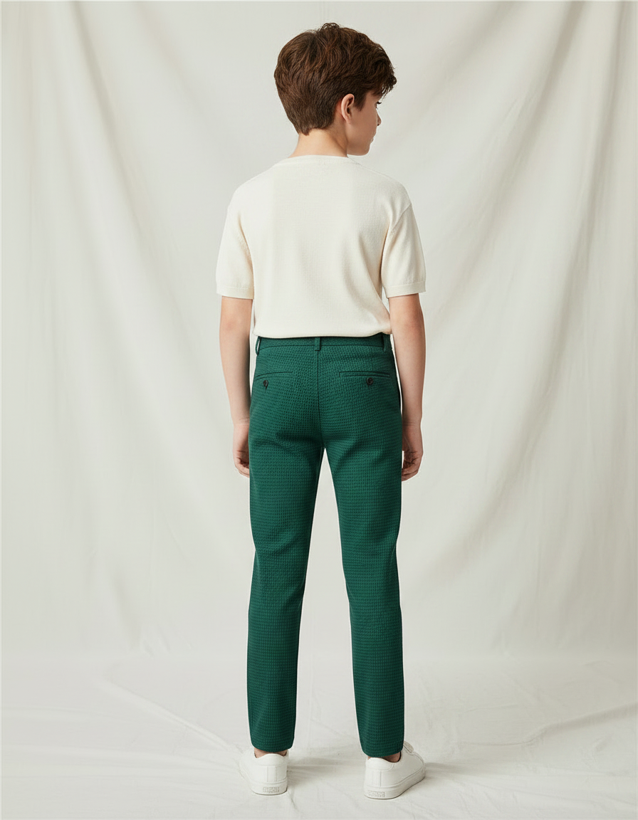 Pantalon Chino Vert Texturé Slim Garçon Élégant - Maille - vue 2