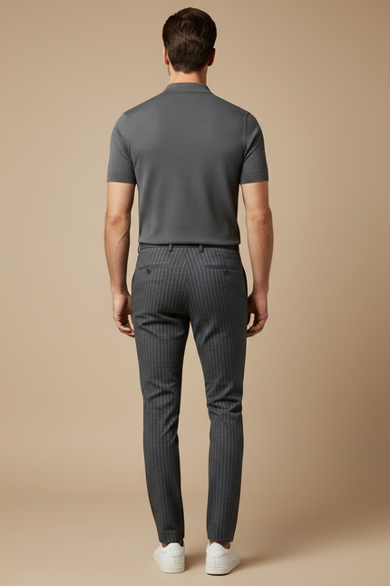 Pantalon Chino Gris Slim Rayures Verticales Élégant - Gabardine - vue 2