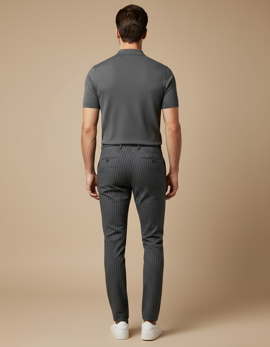 Pantalon Chino Gris Slim Rayures Verticales Élégant - Gabardine - vue 2