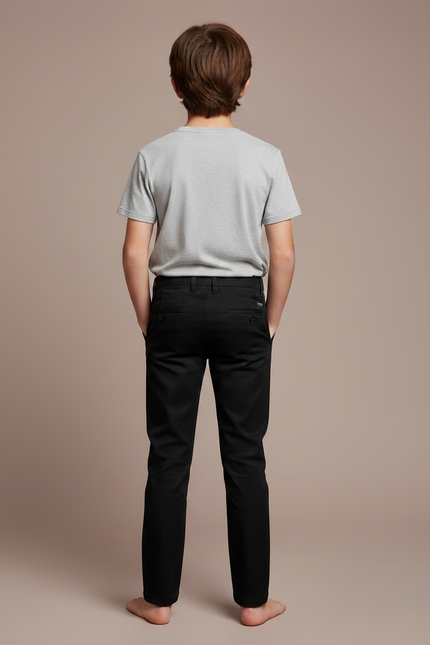 Pantalon Chino Noir Slim Coton Garçon Décontracté - vue 2