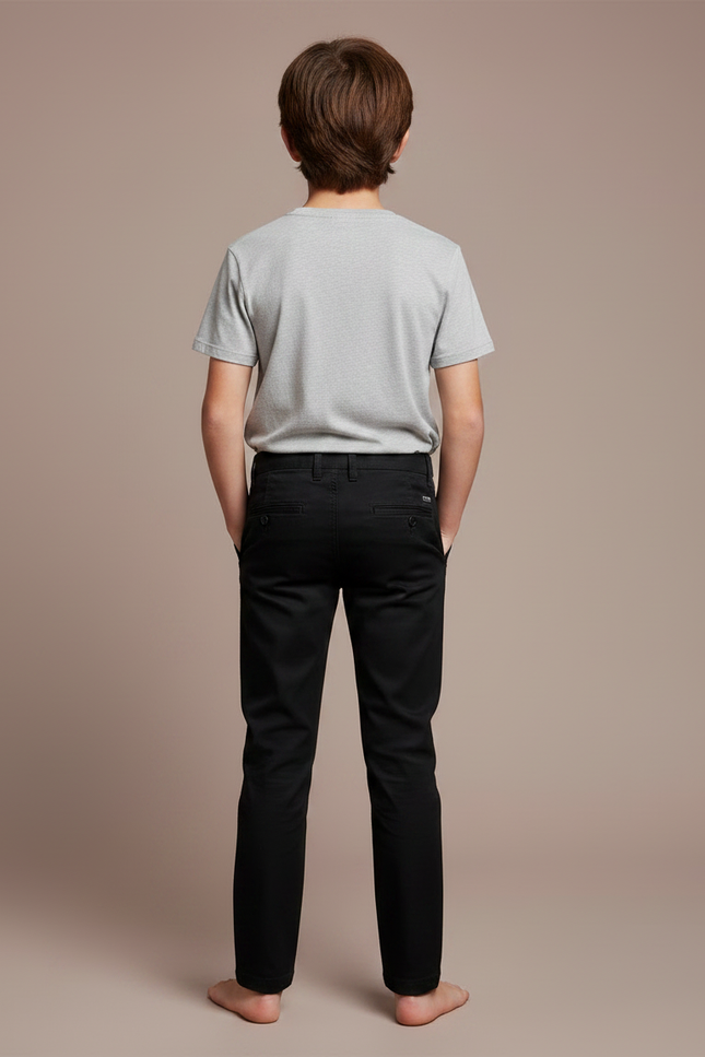 Pantalon Chino Noir Slim Coton Garçon Décontracté - vue 2