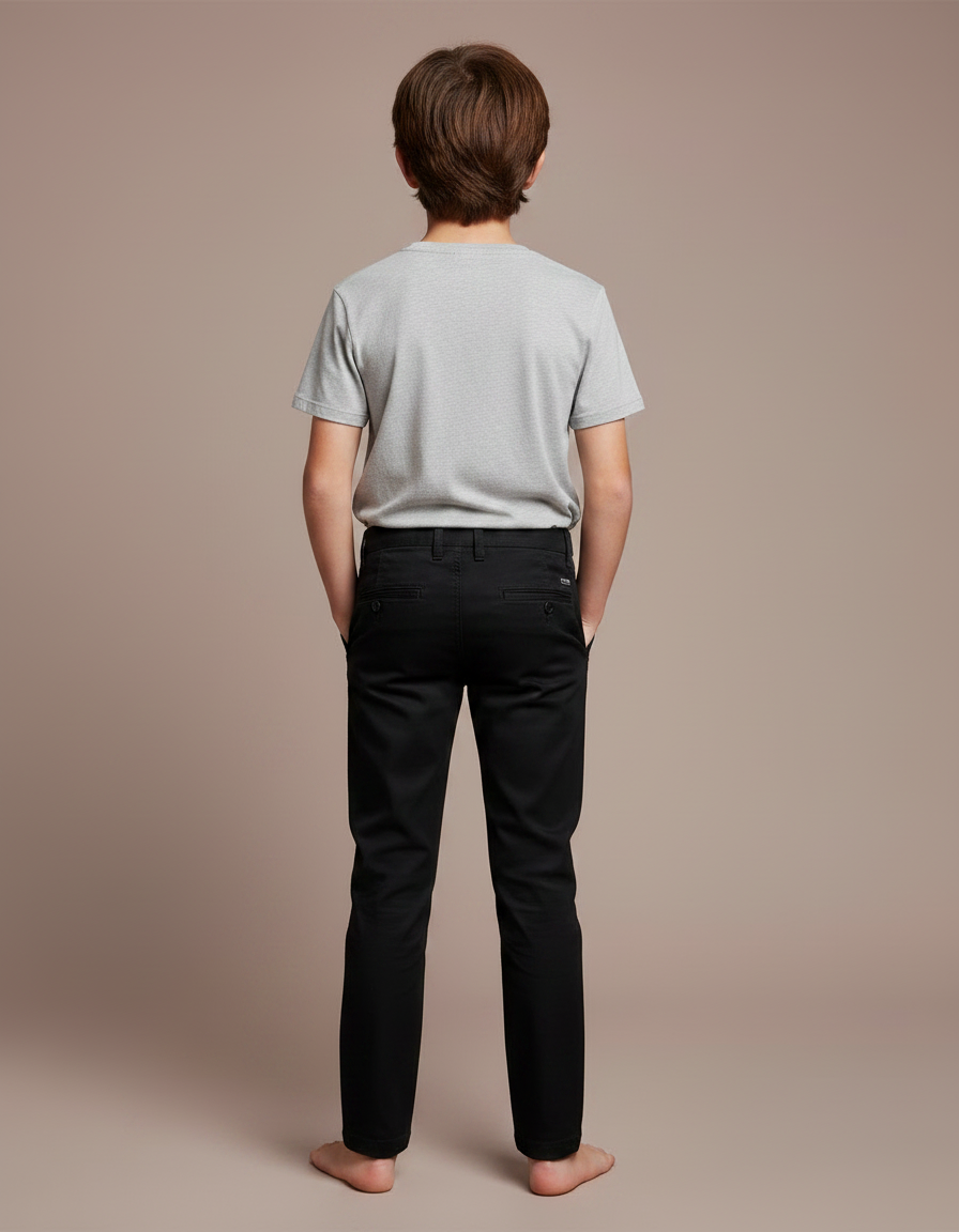 Pantalon Chino Noir Slim Coton Garçon Décontracté - vue 2