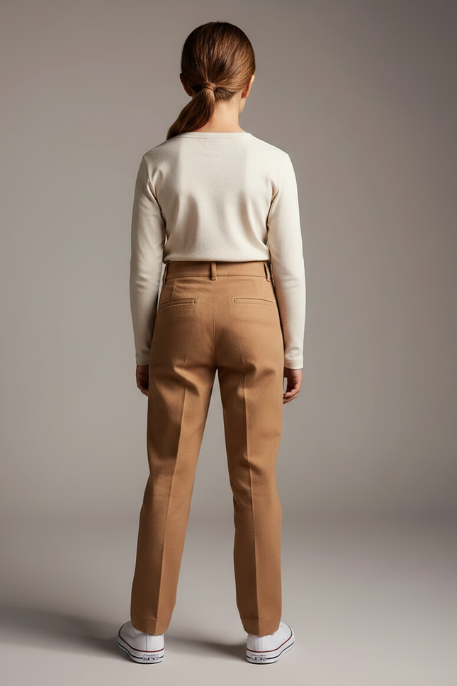 Pantalon Chino Camel Plissé Droit Décontracté Enfant - Gabardine - vue 2