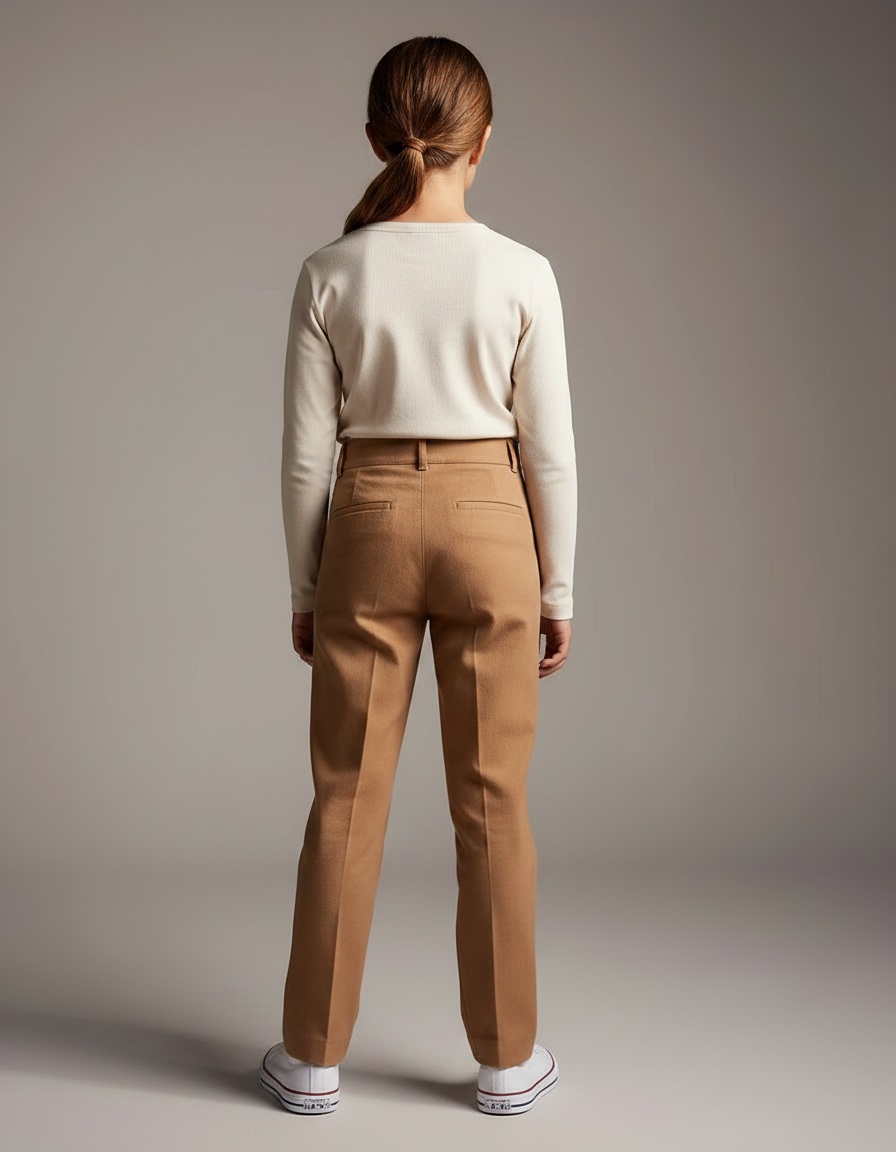 Pantalon Chino Camel Plissé Droit Décontracté Enfant - Gabardine - vue 2