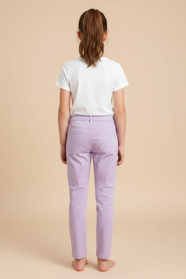 Pantalon Chino Lilas Coton Slim Fille Uni - Violet - vue 2
