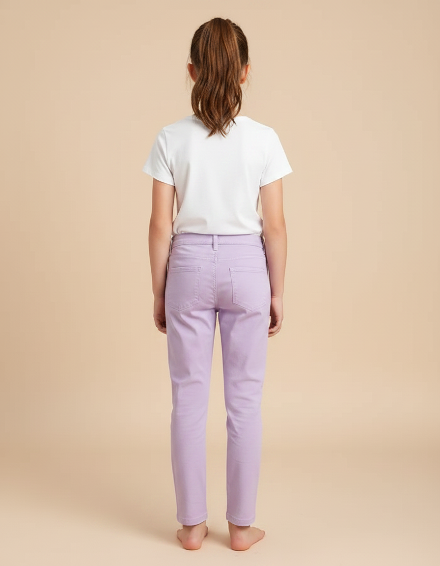 Pantalon Chino Lilas Coton Slim Fille Uni - Violet - vue 2