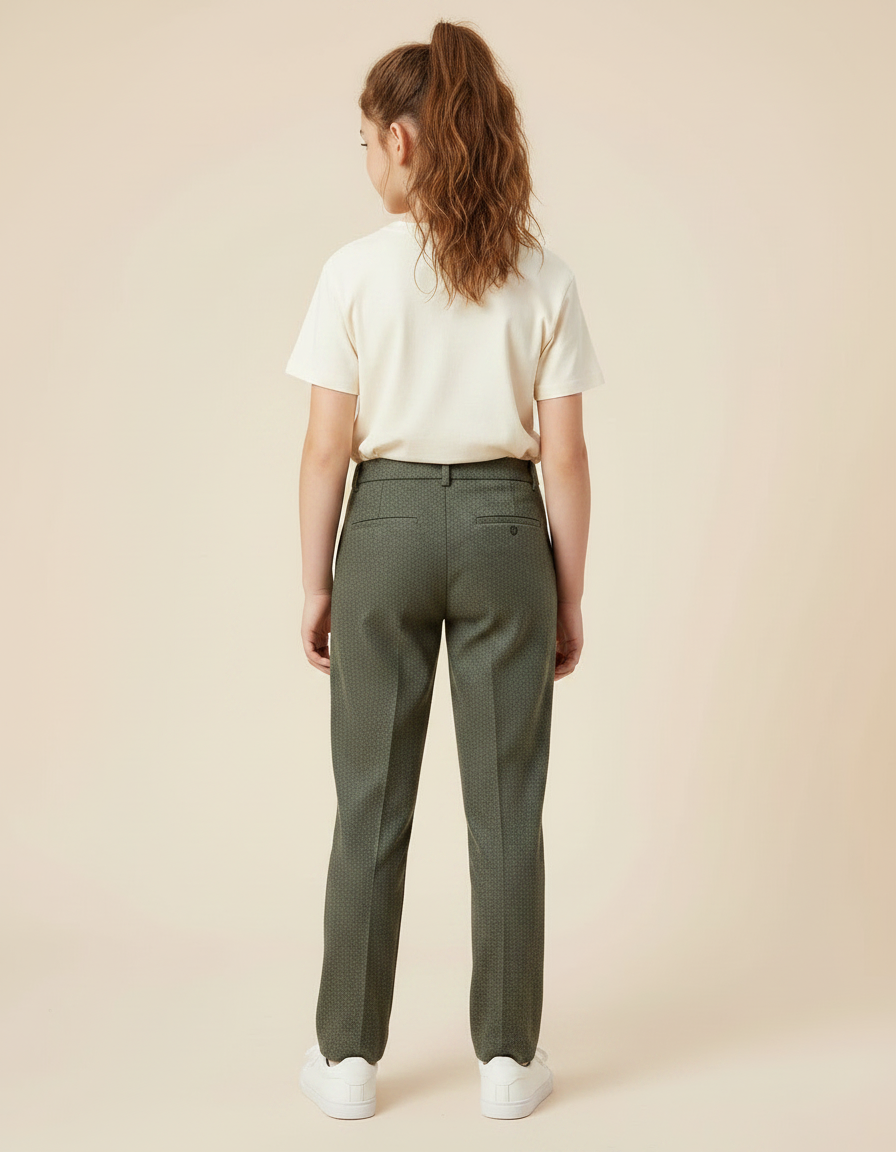 Pantalon Chino Vert Motif Discret Droit Fille - Tweed - vue 2