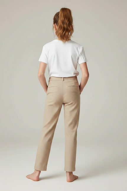 Pantalon Chino Beige Plissé Droit Élégant Fille - Laine - vue 2