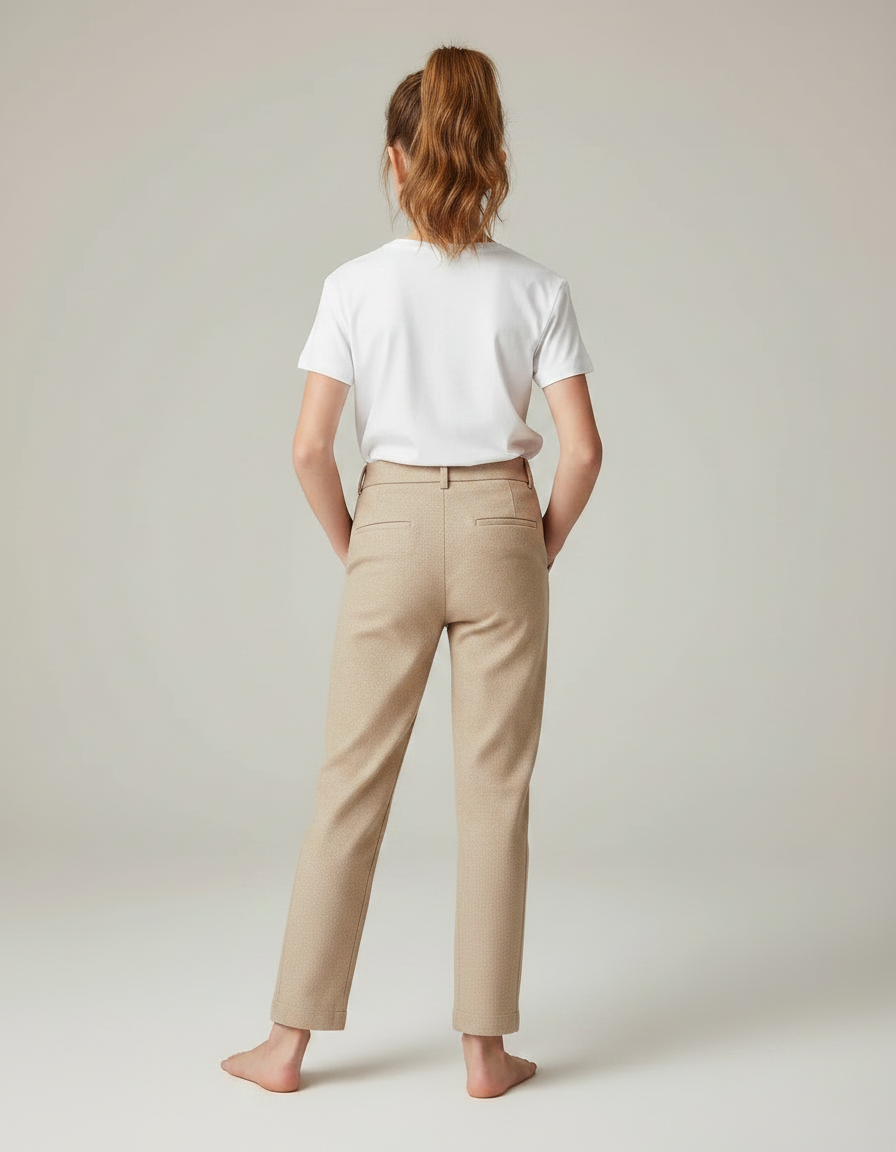 Pantalon Chino Beige Plissé Droit Élégant Fille - Laine - vue 2