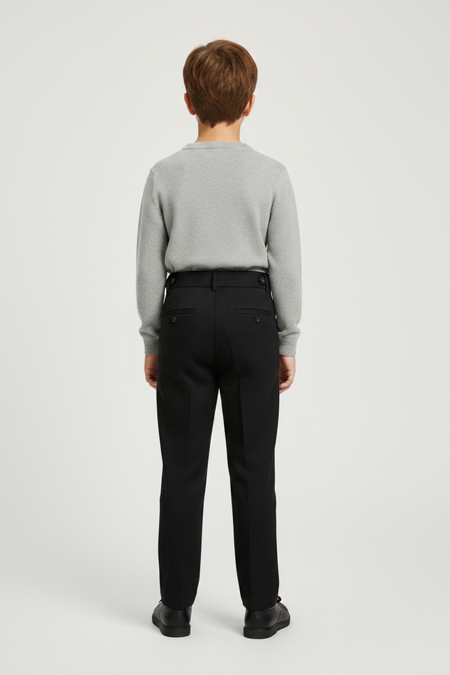 Pantalon Chino Noir Plissé Taille Haute Élégant Enfant - Gabardine - vue 2