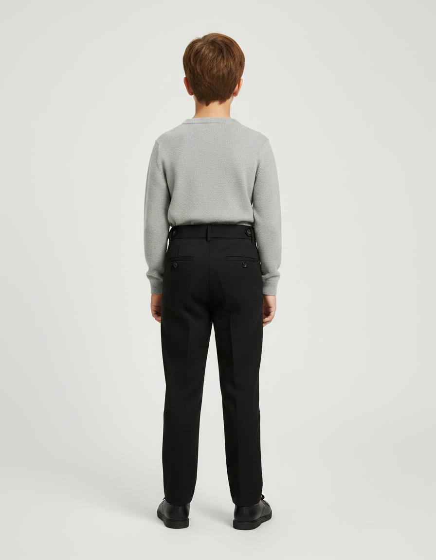 Pantalon Chino Noir Plissé Taille Haute Élégant Enfant - Gabardine - vue 2
