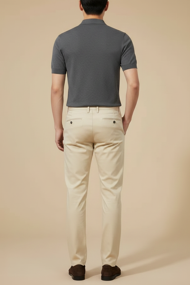 Pantalon Chino Creme - Beige Coton - vue 2