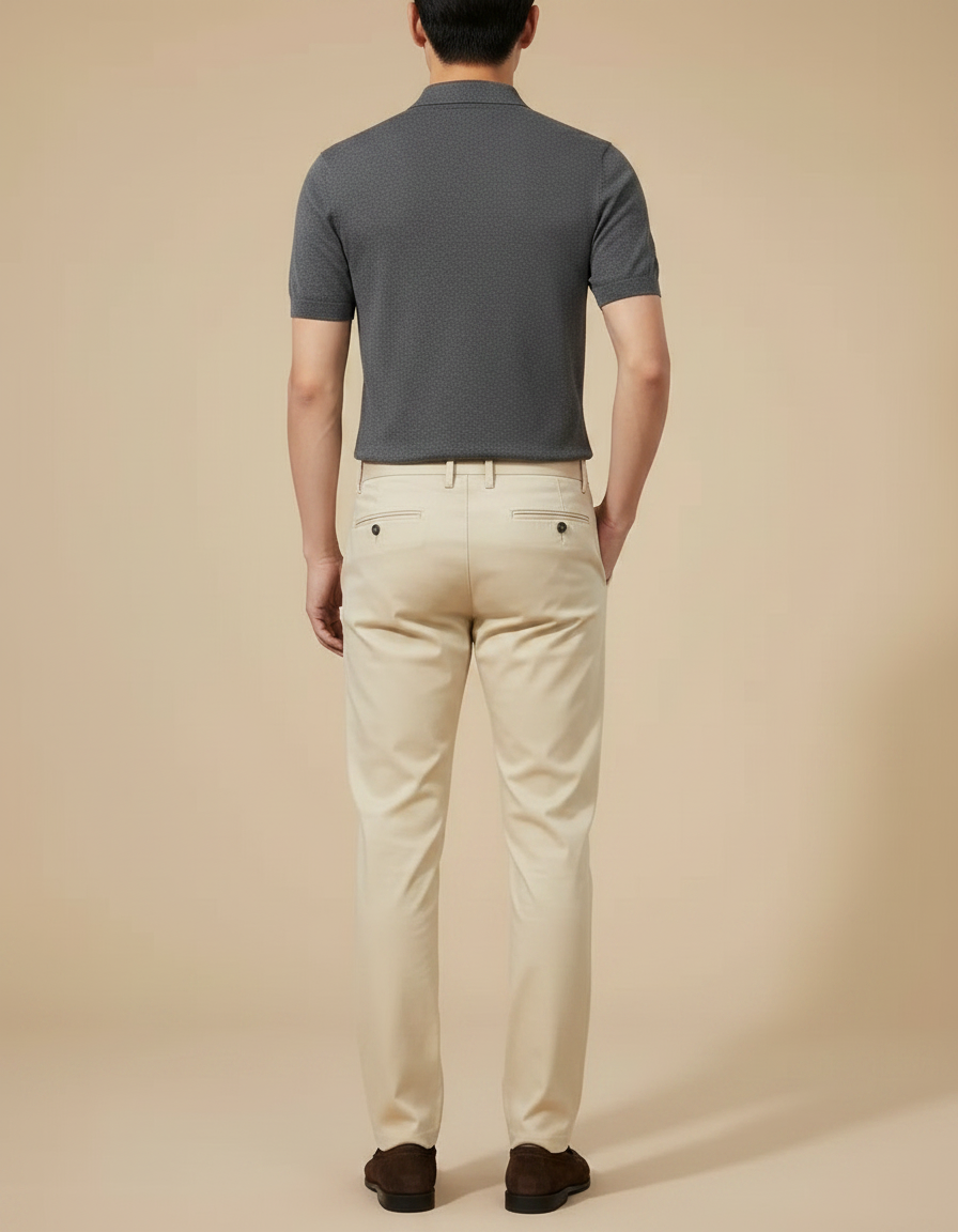 Pantalon Chino Creme - Beige Coton - vue 2