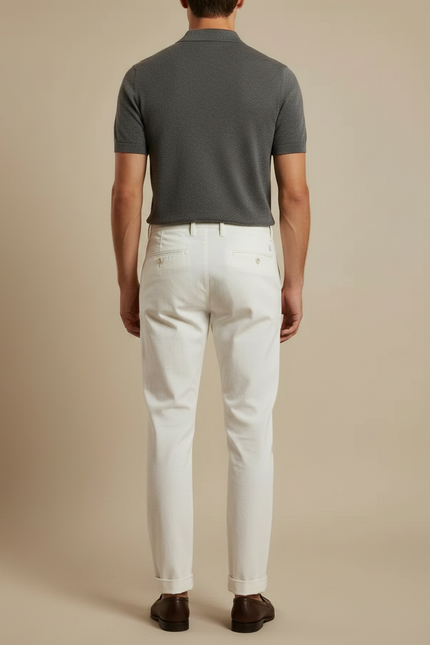 Pantalon Chino Blanc Cassé Coton Coupe Droite Casual Homme - vue 2