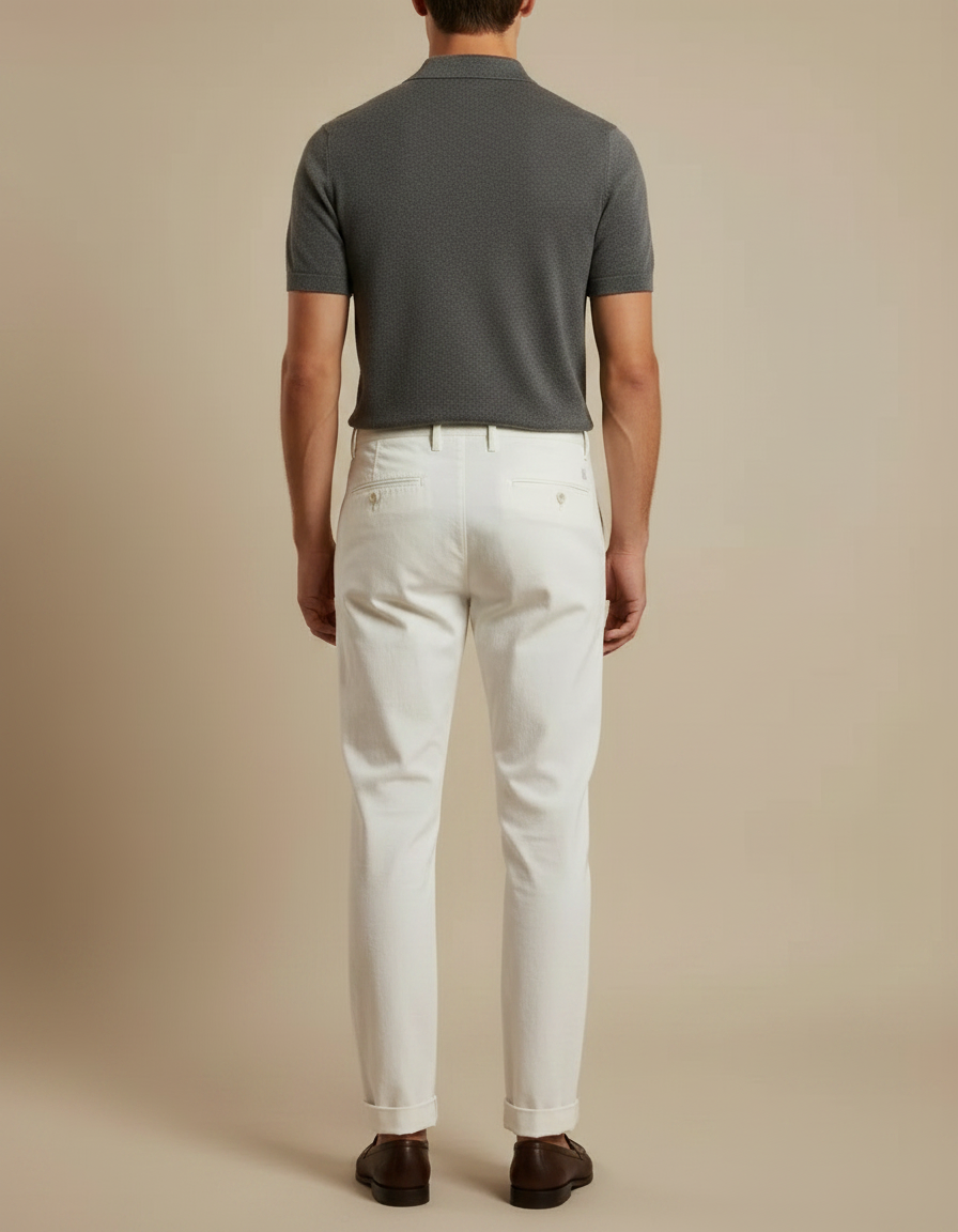 Pantalon Chino Blanc Cassé Coton Coupe Droite Casual Homme - vue 2