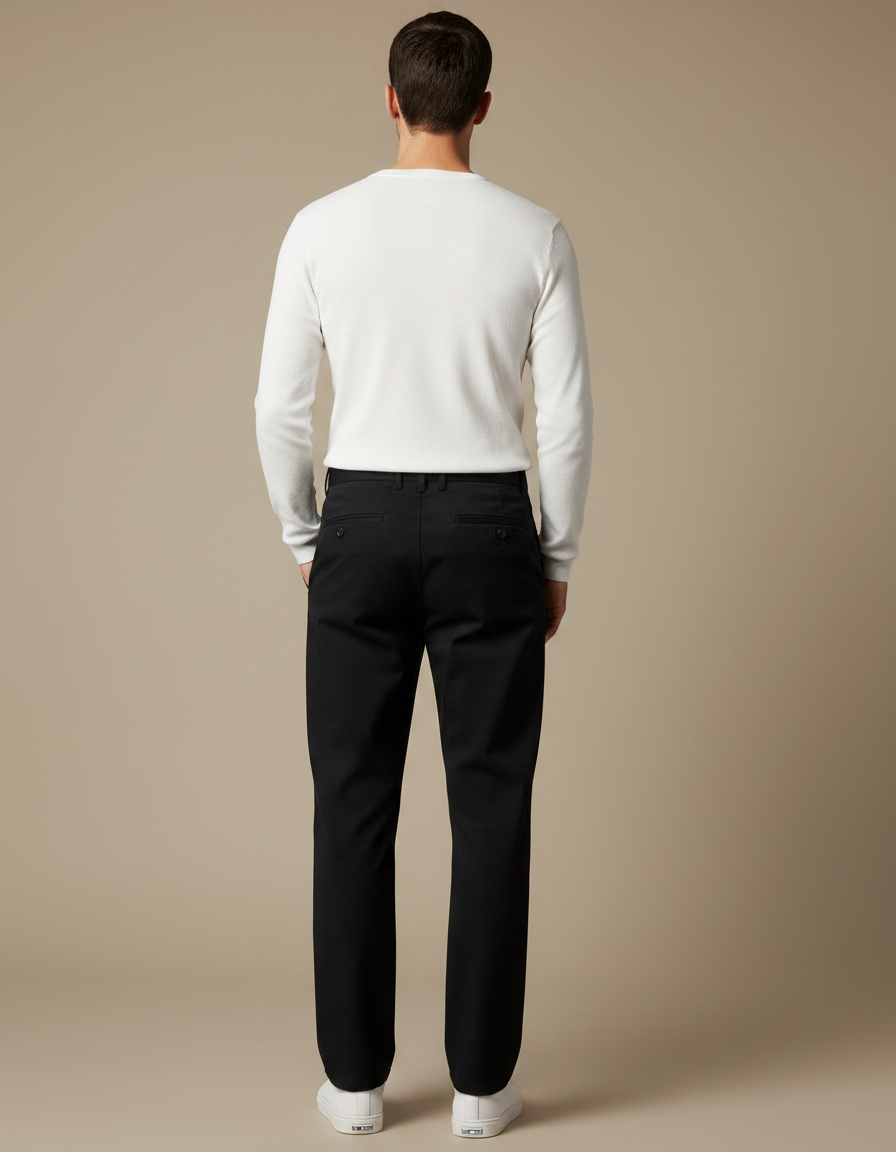 Pantalon Chino Noir Coton Droit Tendance Homme - vue 2