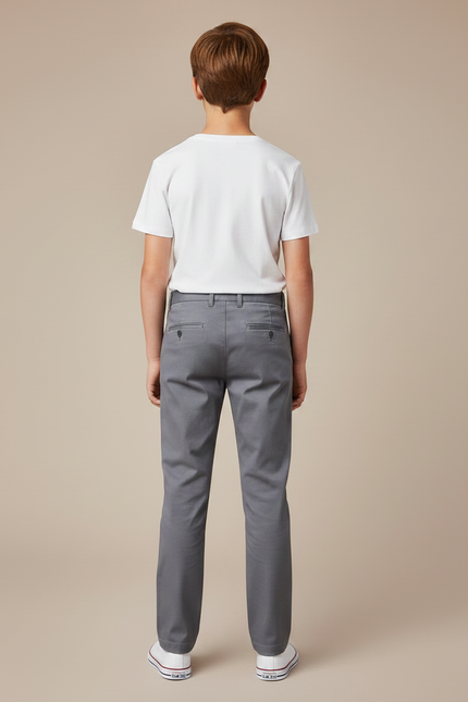 Pantalon Chino Gris Coton Coupe Droite Garçon - vue 2