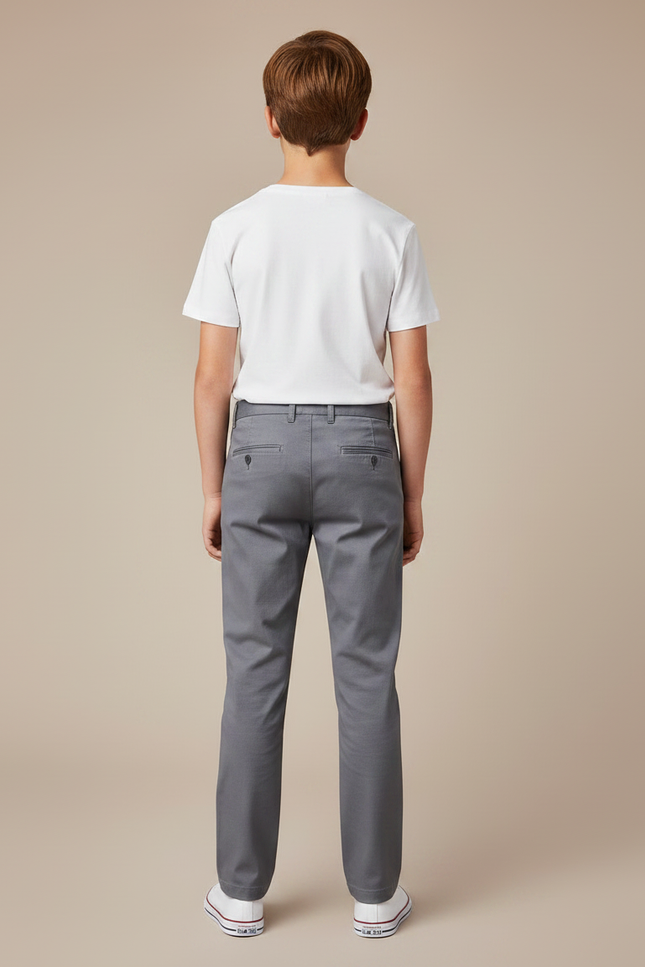 Pantalon Chino Gris Coton Coupe Droite Garçon - vue 2