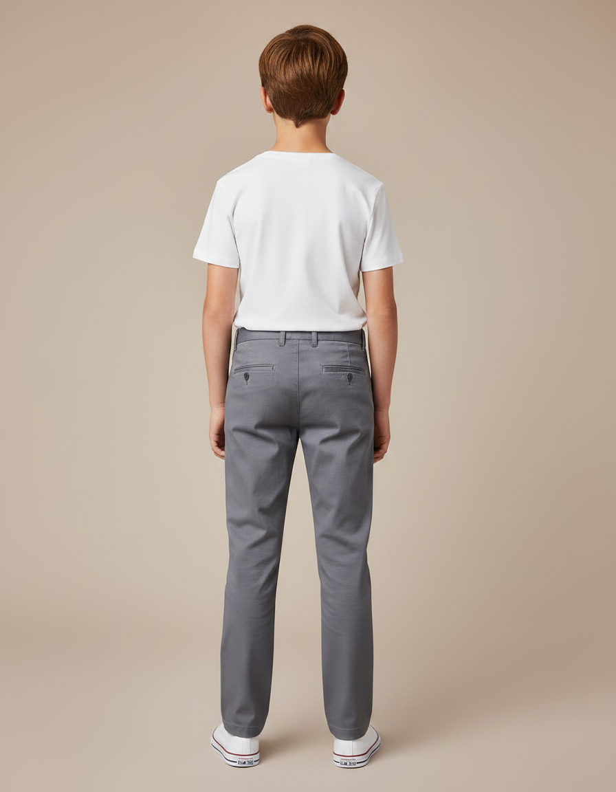 Pantalon Chino Gris Coton Coupe Droite Garçon - vue 2