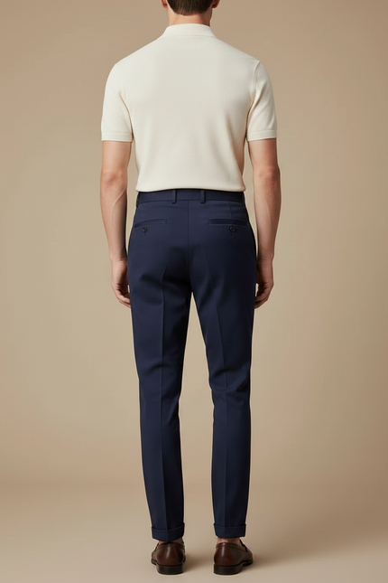 Pantalon Chino Homme Bleu Marine Taille Haute Plissé Élégant - Gabardine - vue 2